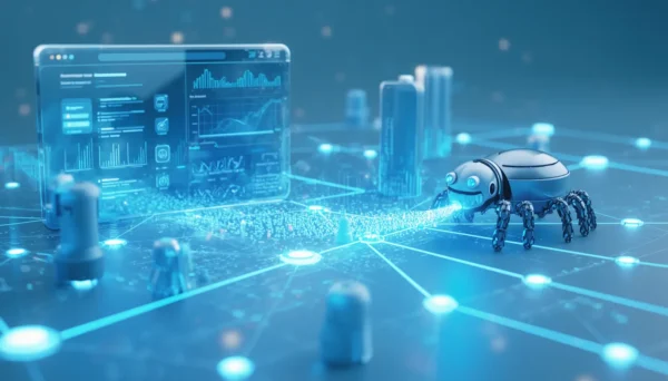 Crawl Budget Explained: Does It Matter for Small Blogs in 2026? 4 Illustration showing Googlebot crawling a well-structured website to explain crawl budget and technical SEO.