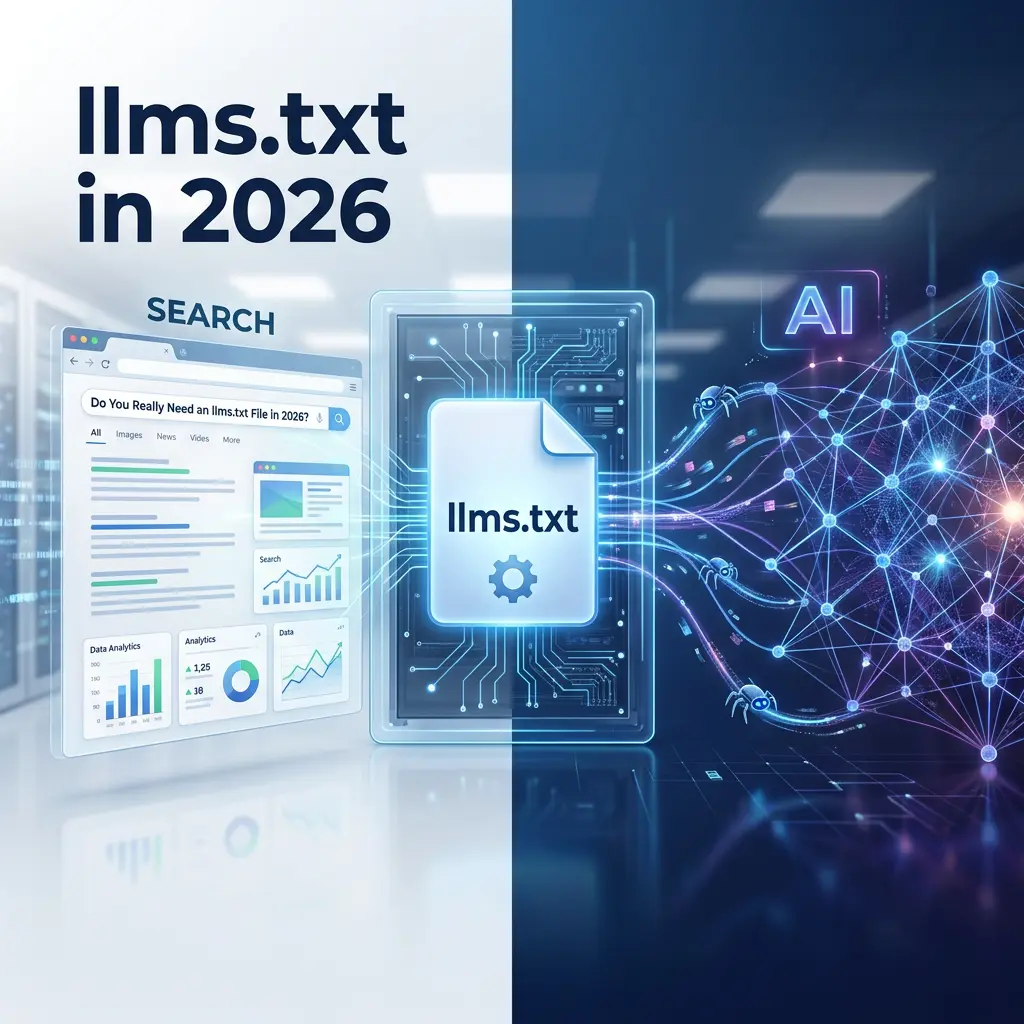 Do You Really Need an llms.txt File in 2026? What the Data Shows 2 llms.txt file and AI search crawling concept for SEO in 2026