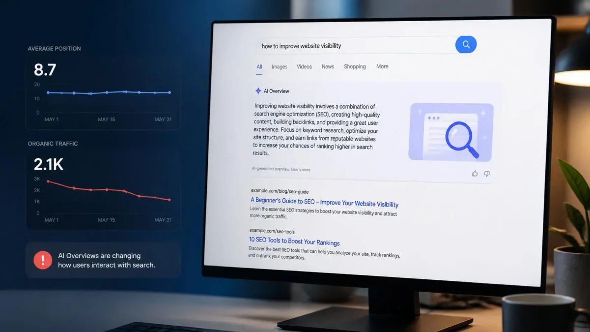 AI Overviews Traffic Drop: Rankings Fine, Traffic Down in 2026? 5 AI Overviews traffic drop affecting Google search clicks and SEO rankings